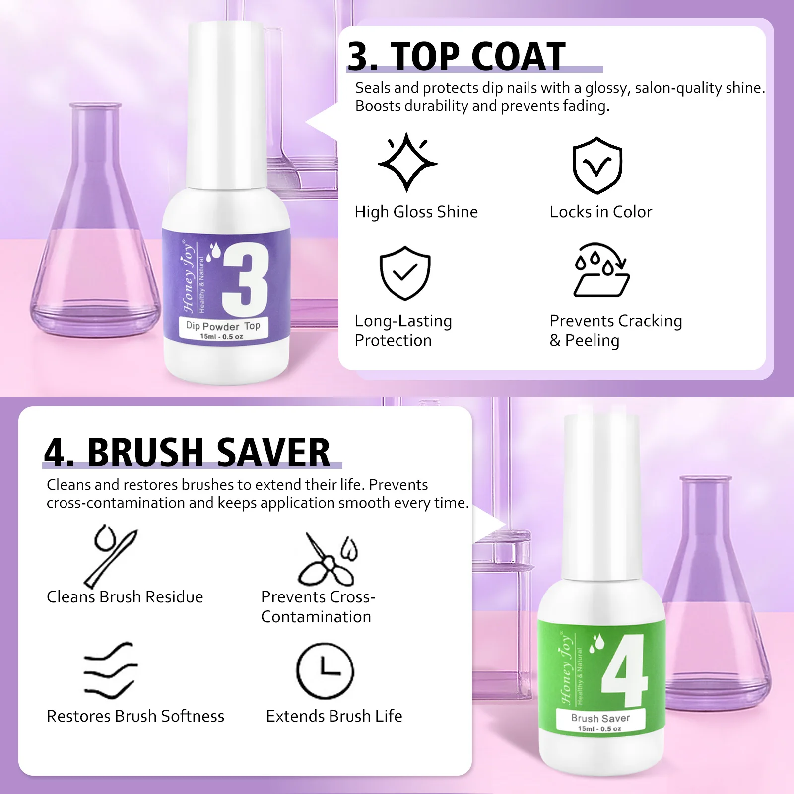 Set di liquidi per sistema di polvere per immersione da 15 ml con base in gel Attivatore superiore Spazzola salvaspazio senza lampada per unghie in polvere naturale asciutto