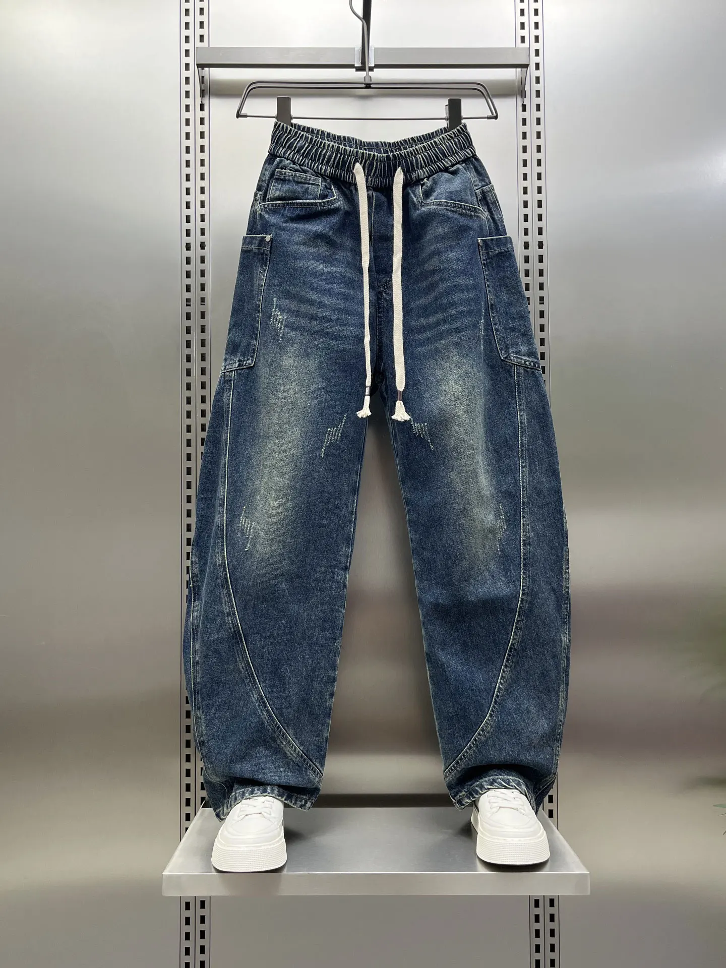 

Ретро-джинсы синего цвета, свободные широкие брюки для мужчин, молодежные универсальные прямые брюки для осени