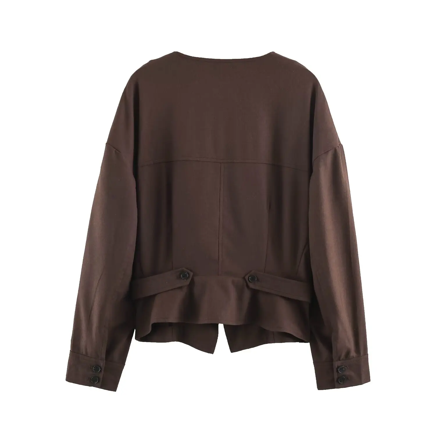 KONDALA Damen Vintage Casual Braune Jacke mit Asymmetrischen Knöpfen Elegante Pendlerjacke Mantel 2026 Frühling Trendige Schicke Damenjacke – Detail 3