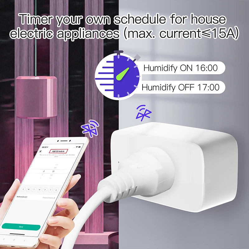 

Tuya Smart US Plug WiFi Outlet Mini Outlet Bluetooth Gateway Hub Functionality Chronometer Compatible Alexa Google Home 15A