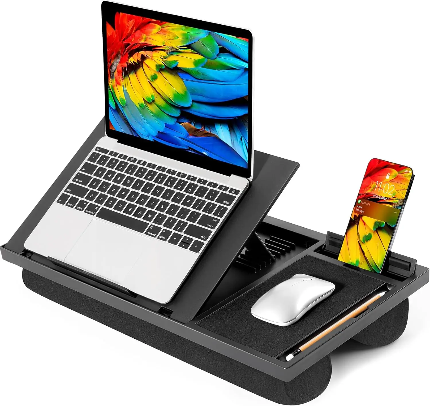 

Adjustable Laptop Desk with Cushion, Mouse Pad & Phone Slot - Lap Stand for Bed, Couch, Home & Office