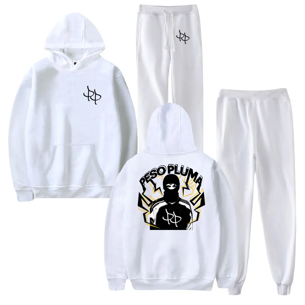 Peso Pluma Face Merch Hoodie Jogger Pants Two Piece Set Sweatshirts+Sweatpants 2023 World Tour Clothes Women Men's Set