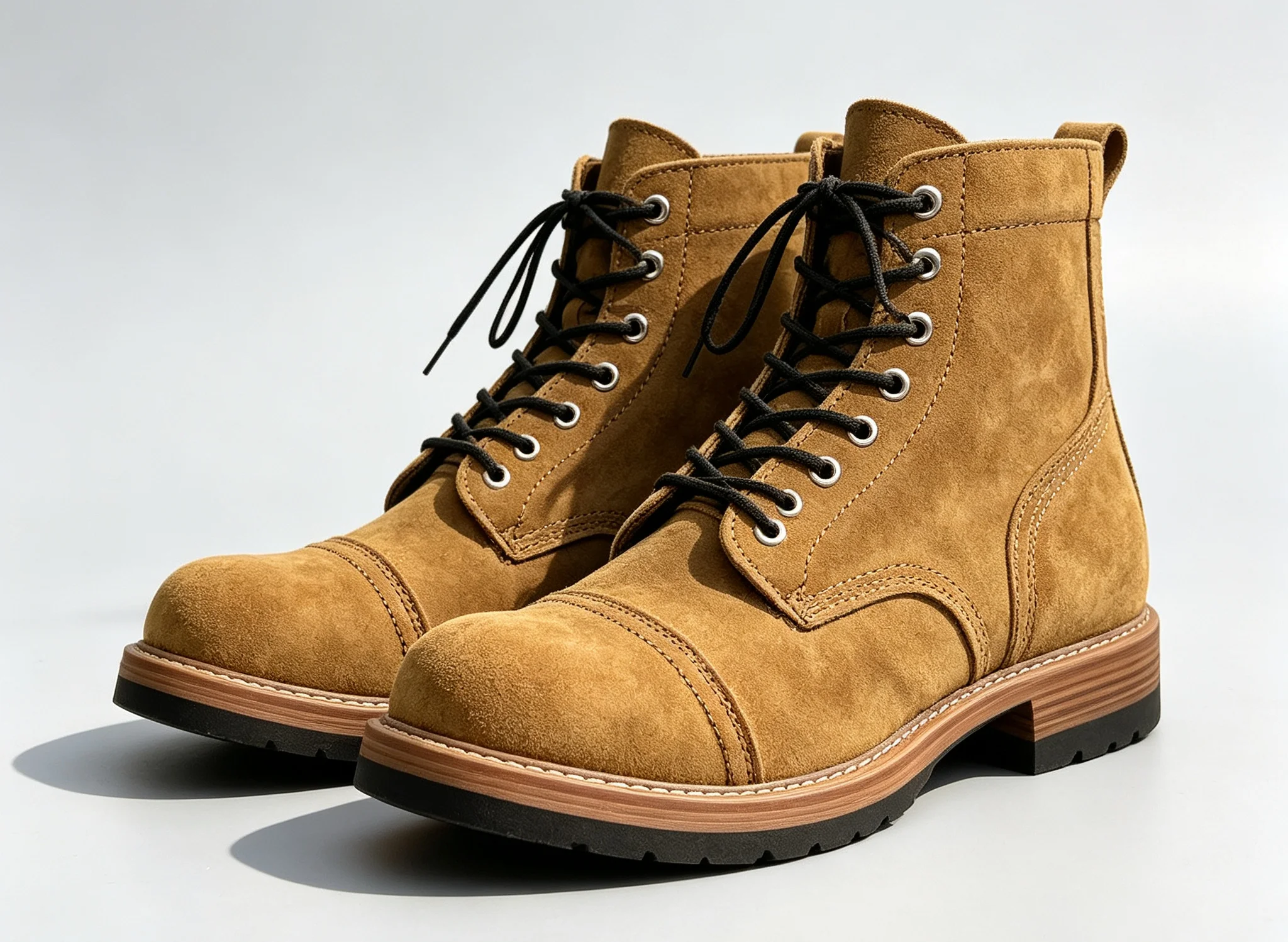 Men's Work Boots Brown Suede Handmade Texture Outdoor Street Biker Style Retro Thick Sole Anti-Slip ANN2