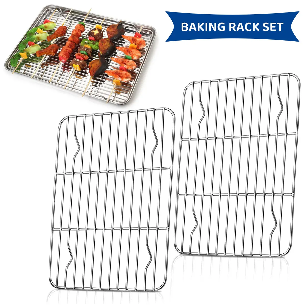 2Pcs Baking Rack Cooling Rack Stainless Steel Metal Roasting Cooking Rack Heat Resistant Grill Rack for Roasting Grilling