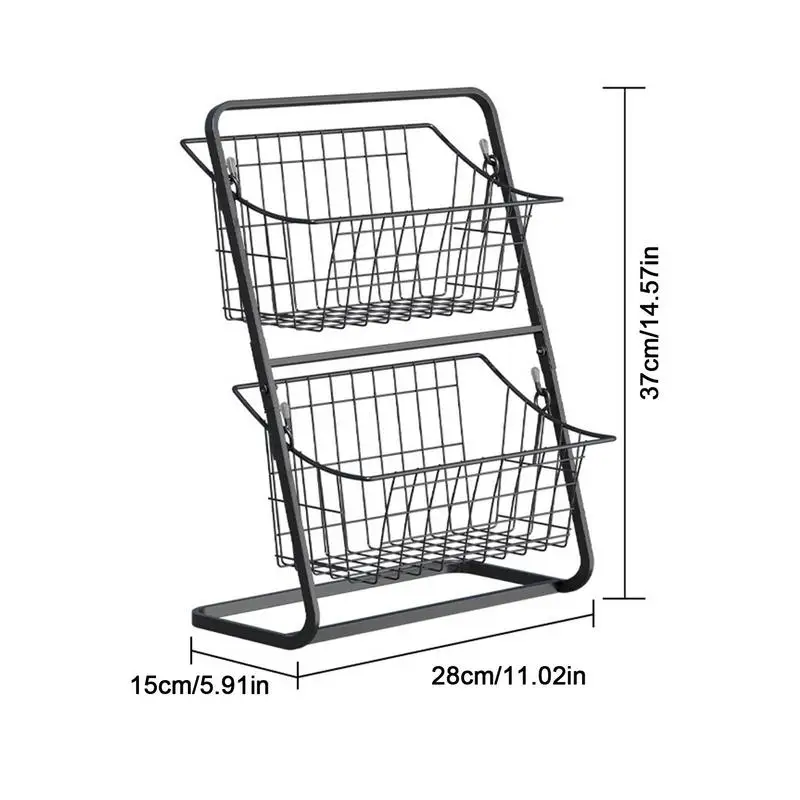 Multifunctional Nordic Iron Art Fruit Storage Rack With Two Detachable Basket For Bathroom, Wash, Makeup, Storage and Organizer