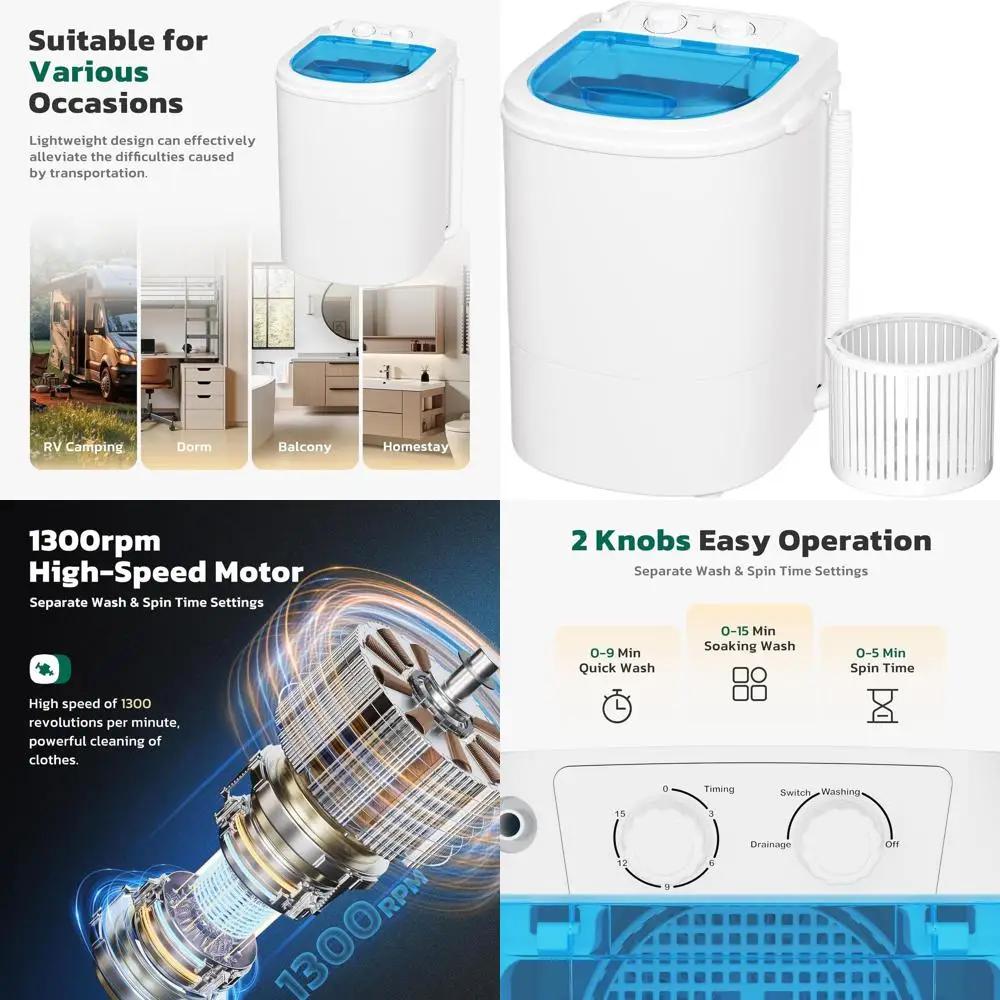 

Компактная стиральная машина с одной загрузкой, 6,6 фунтов, с корзиной для отжима, полуавтоматическая, идеально подходит для общежитий и автодомов (сине-белая)