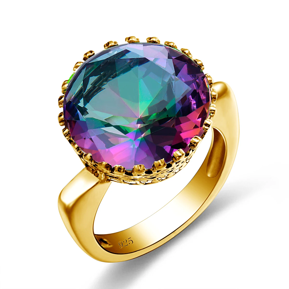 Srebro próby 925 Mystic Topaz Pierścionek Kobiety Z Kamieniem 15 * 15mm Okrągły Impreza Luksusowa Biżuteria Birthstone Gem Prezent Kobieta Na Trendzie