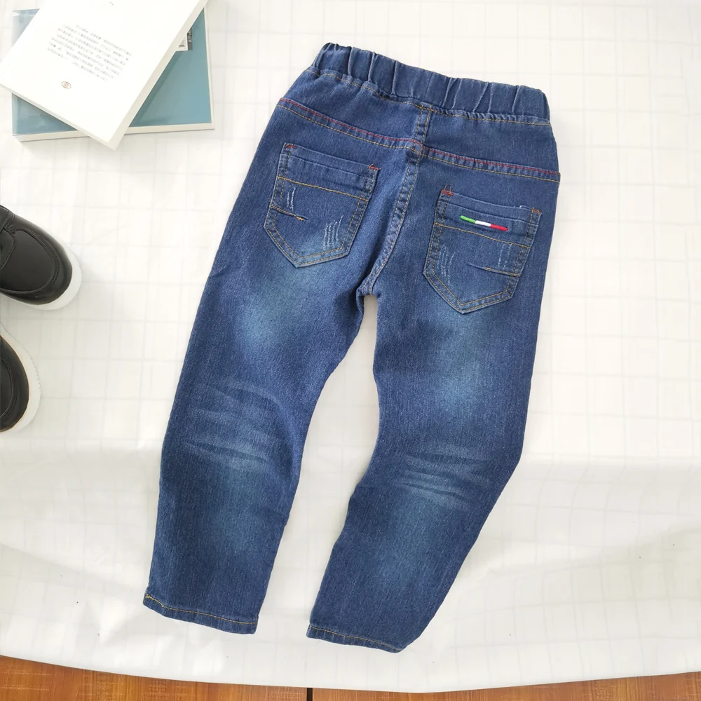 IENENS Kids Slim Jeans Teens Boy Casual Trousers Child Elastic Waist Pants 4-11 Years Fashion Solid Color Straight Denim Pants