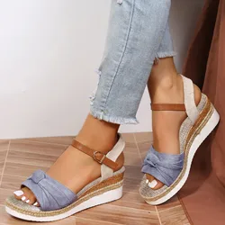 Espadrilles Wedge Sandals for Women Summer Open Toe Non Slip Gladiator Shoes Fashion Bowtie Platform Buckle Sandalias Mujer 2024