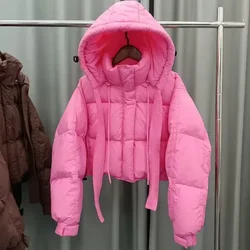 2024 Herbst Winter weiße Ente Daunen Parka kurze Daunen Puffer Jacke Frauen lose Hoody Schnee Parka dicke Brot jacke