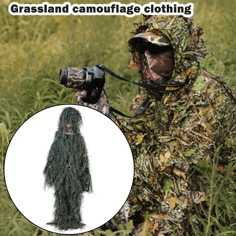 Camouflage Clothes For Women Bird Watching Camouflage Clothes Breathable Sniper Grass Pant And Top With Hat And Storage Bag