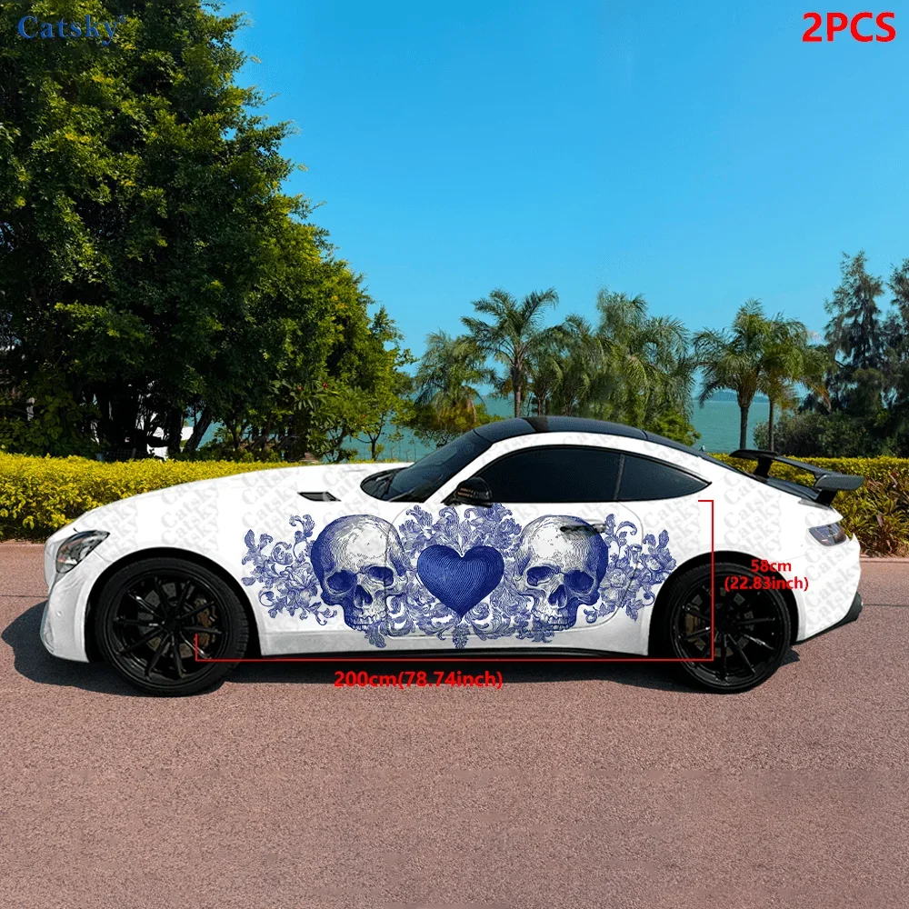 Classical Skeleton and Heart Car Side Car Wraps, Self-Adhesive PVC Waterproof & Scratch-Resistant Stickers, Car Accessory Gift