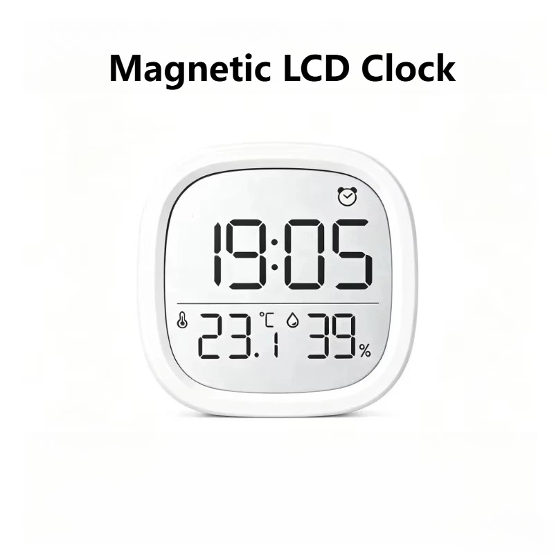 Magnetic LCD Digital Alarm Clock Multifunctional Refrigerator Magnet Clock Temperature Humidity Display Portable