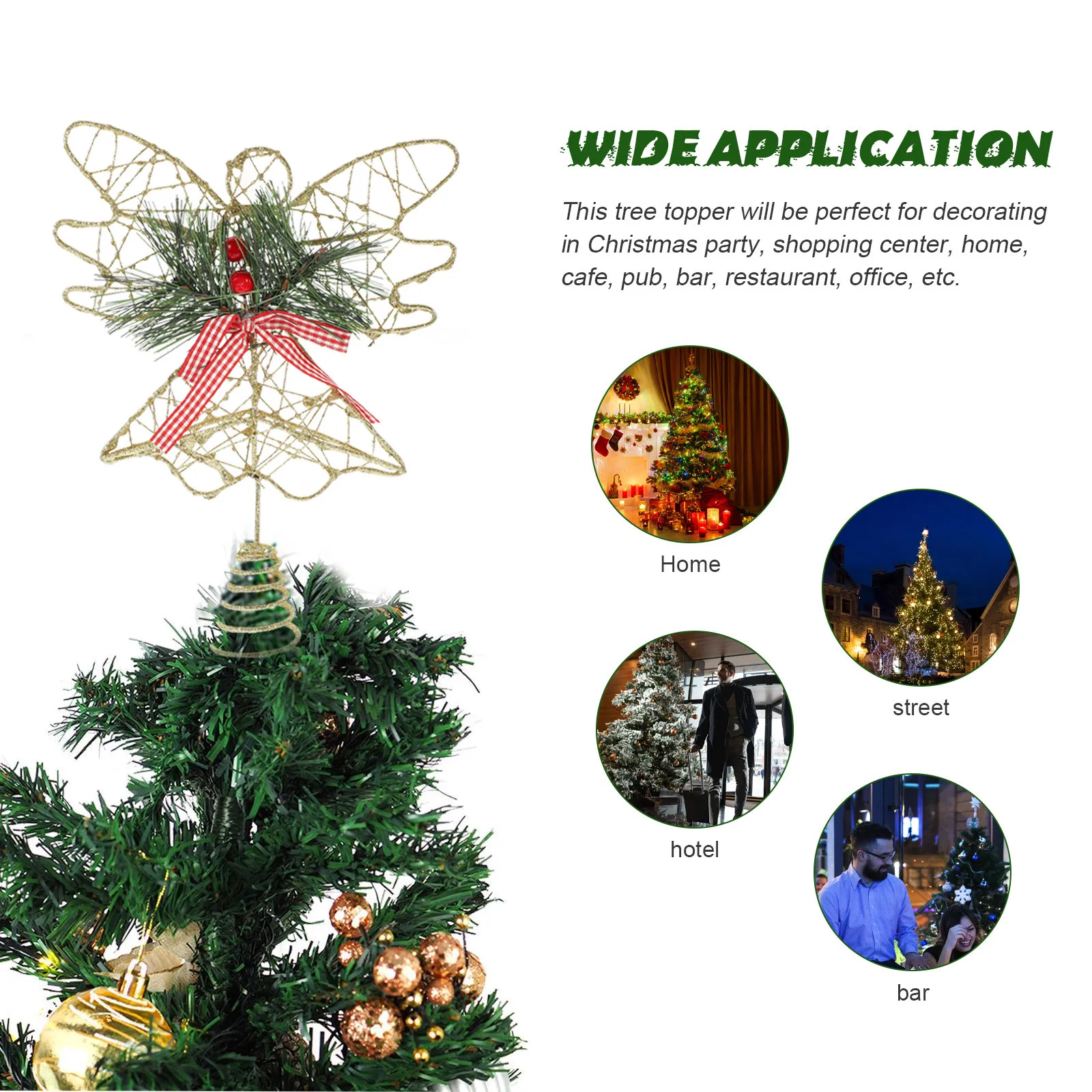 

Creative Christmas Tree Topper Decor Chic Angel Design with Bells Sturdy Xmas Treetop Ornament for Home Restaurant Pub