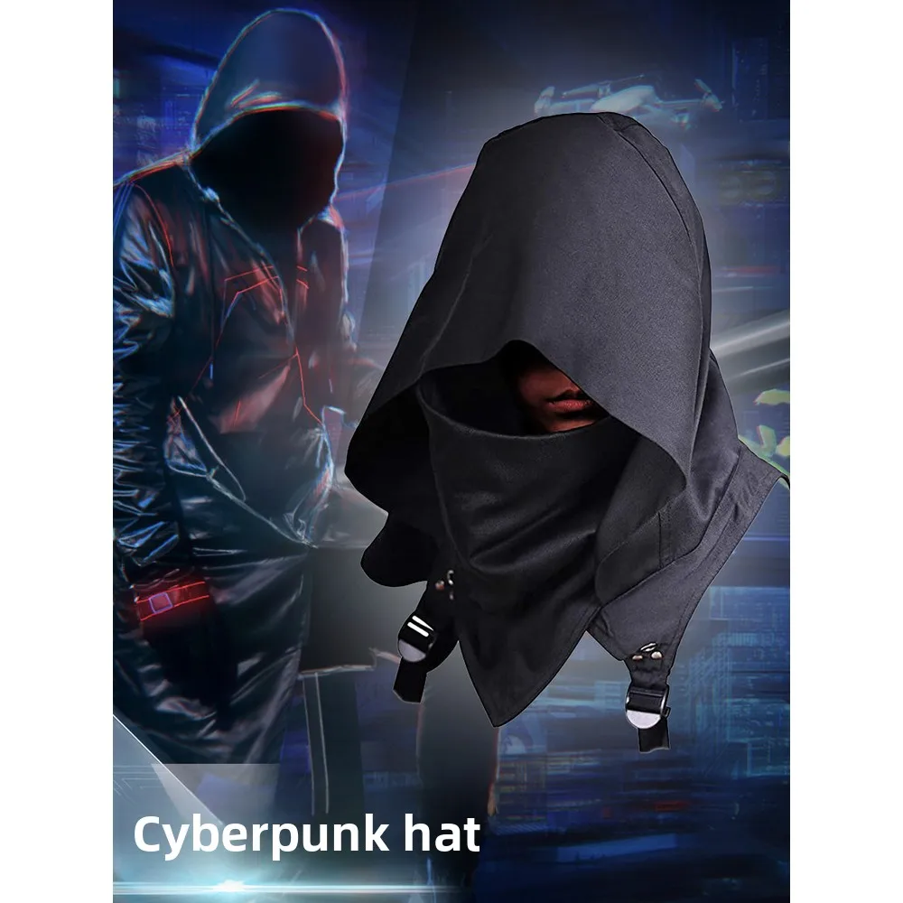 ハロウィンコスプレ サイバーパンク＋中世風フード付きマント（マント帽子付き）、ロールプレイに最適、2つのスタイルの特徴を組み合わせたもの