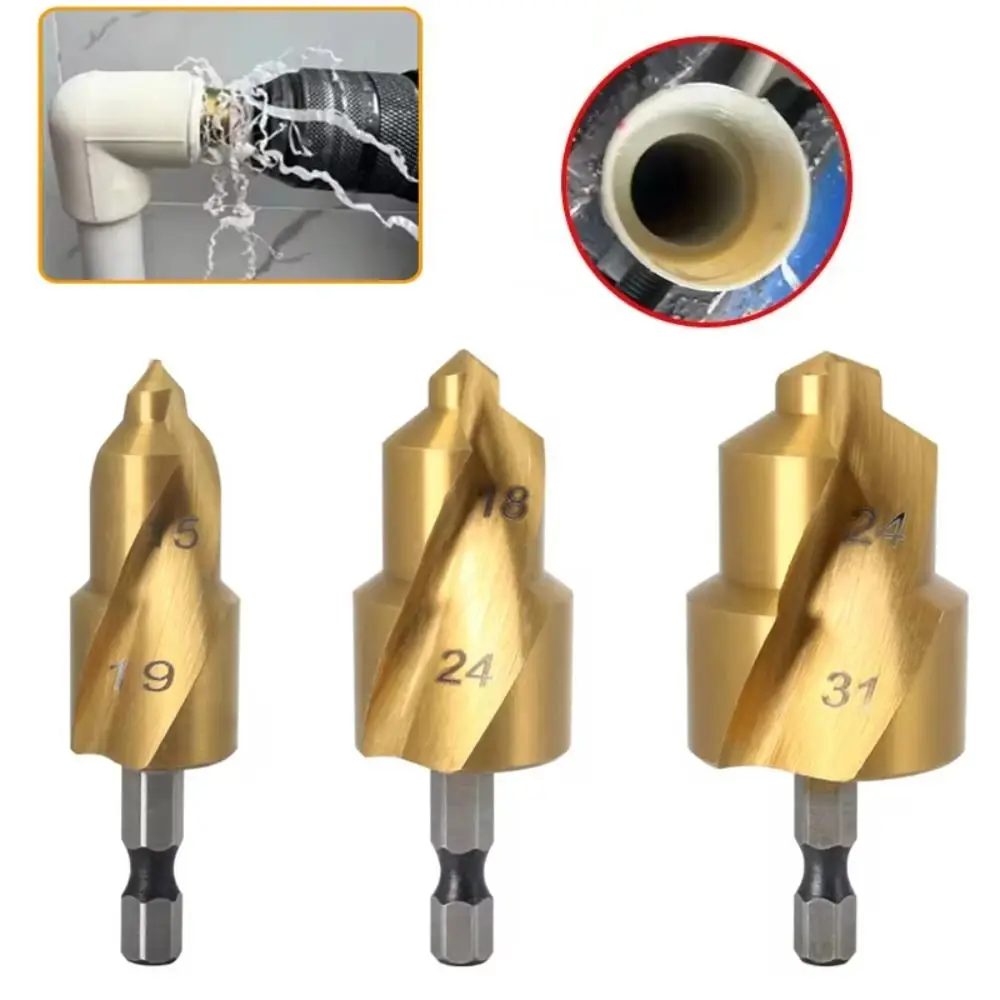 Hexagon Shank PPR Lifting Drill Bit Water Pipe Connection Tool Titanium Plated Step Drill Spiral 20/25/32mm Hole Opener