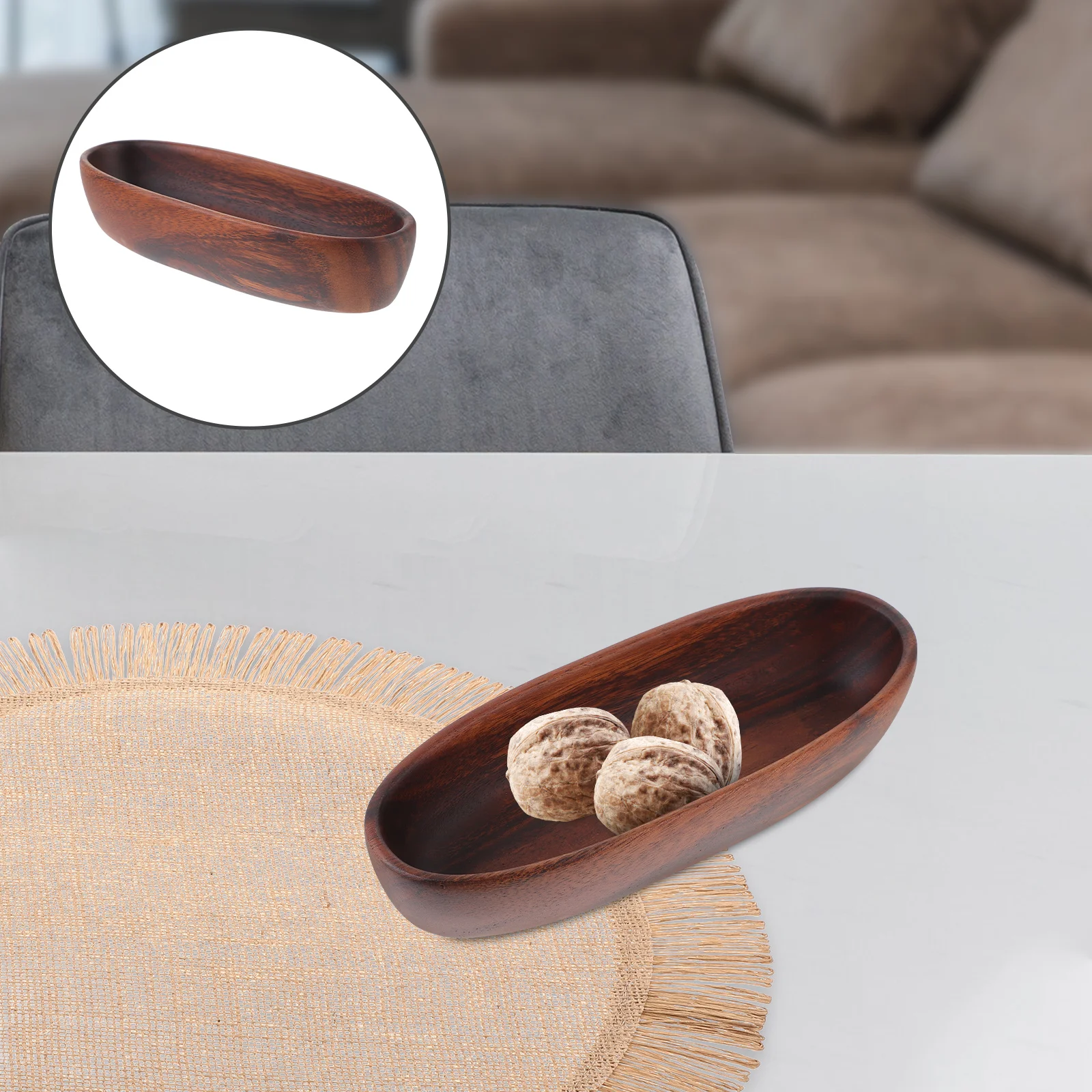 

Acacia Wood Tray Dried Fruit Plate Snack Salad Bowl Solid Serving Jewelry Creative Wooden