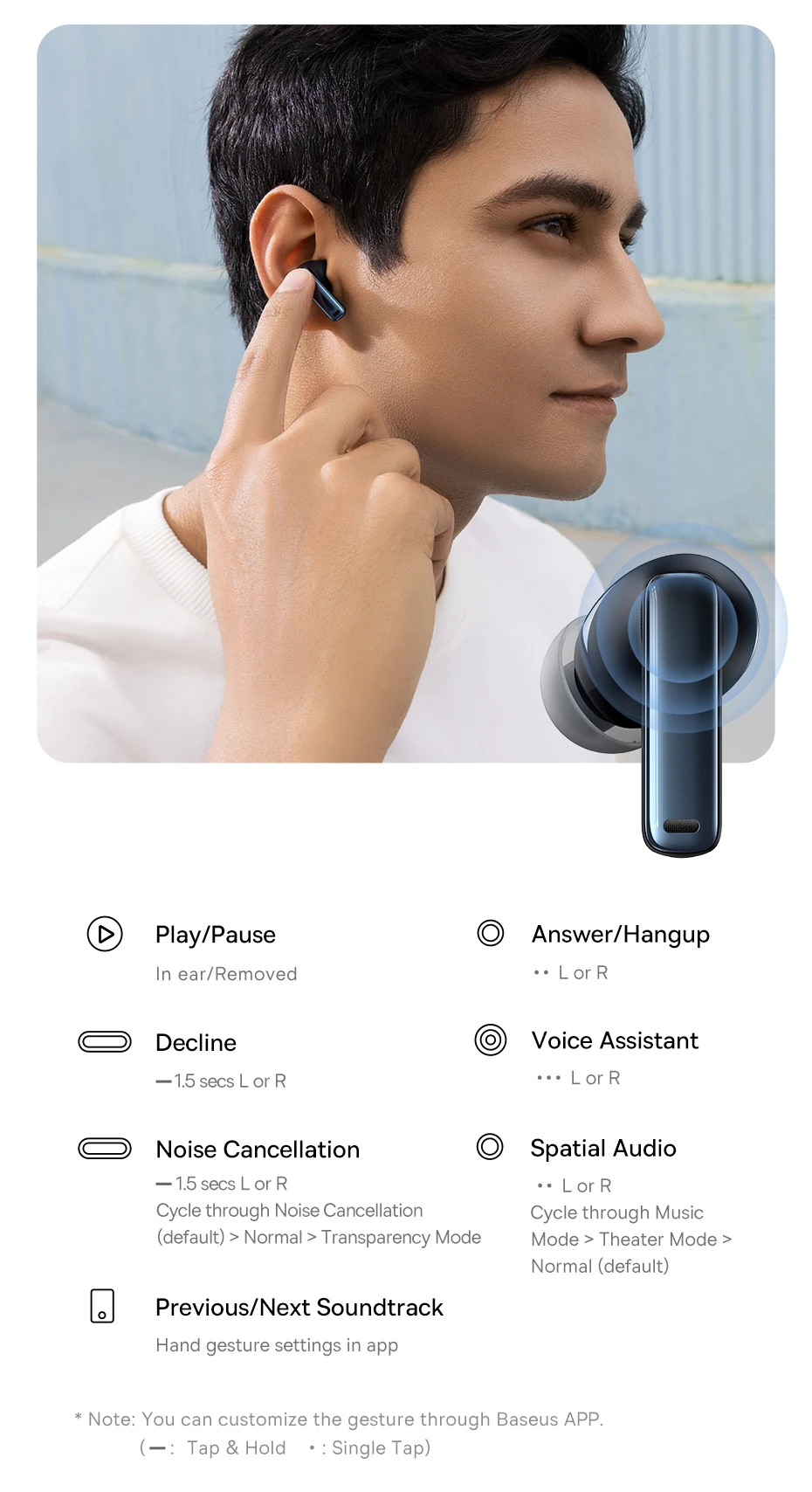 Baseus Bowie M2s Kabelloser Kopfhörer – 48 dB aktive Geräuschunterdrückung, Bluetooth 5.3-Kopfhörer, 38 ms, geringe Latenz, räumlicher Audio-Ohrhörer – Detail 16