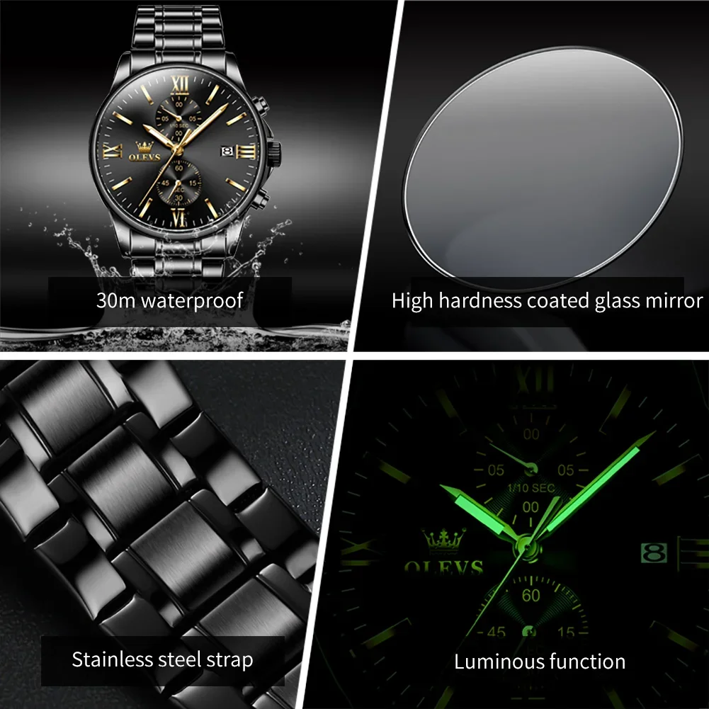 OLEVS 2886 Quartz Waterproof Men Wristwatch, Stainless Steel Strap High quality Exquisite Sport Watch For Men Luminous Calendar