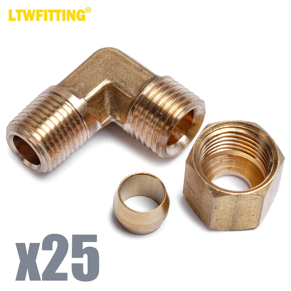 LTWFITTING 1/4-Inch OD x 1/8-Inch Male NPT 90 Degree Compression Elbow,Brass Compression Fitting (Pack of 25)