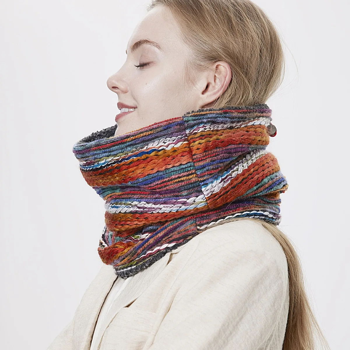 

High Quality Winter Yarn Thickened men's women's Knit Contrasting Color Scarf Warm Windproof Neck Protection 4w945