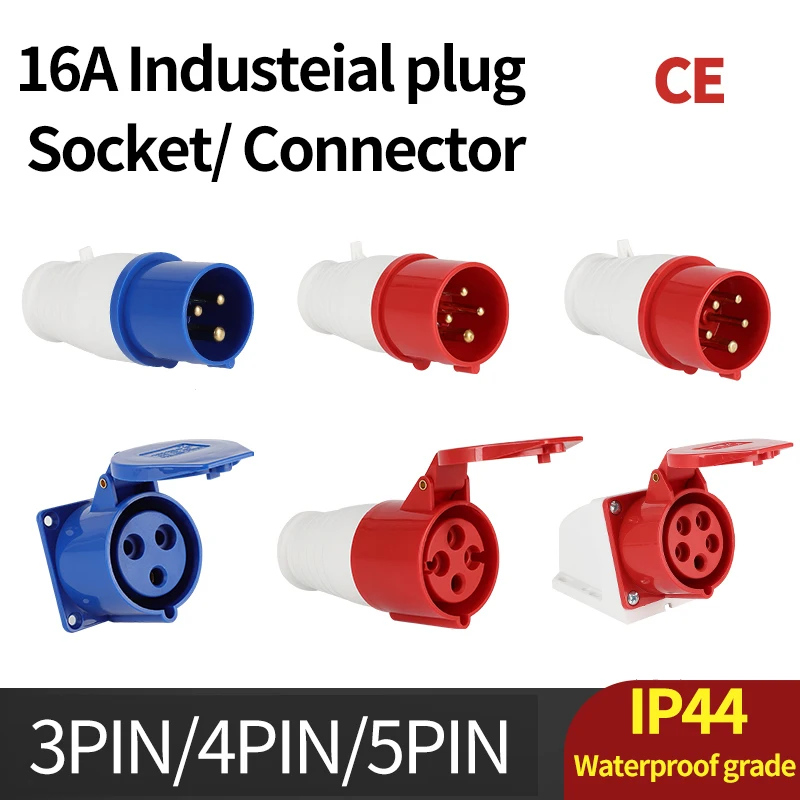 Conector eléctrico macho y hembra impermeable IP44, conexión de alimentación Industrial, 16A, 3P/4P/5P, 220V