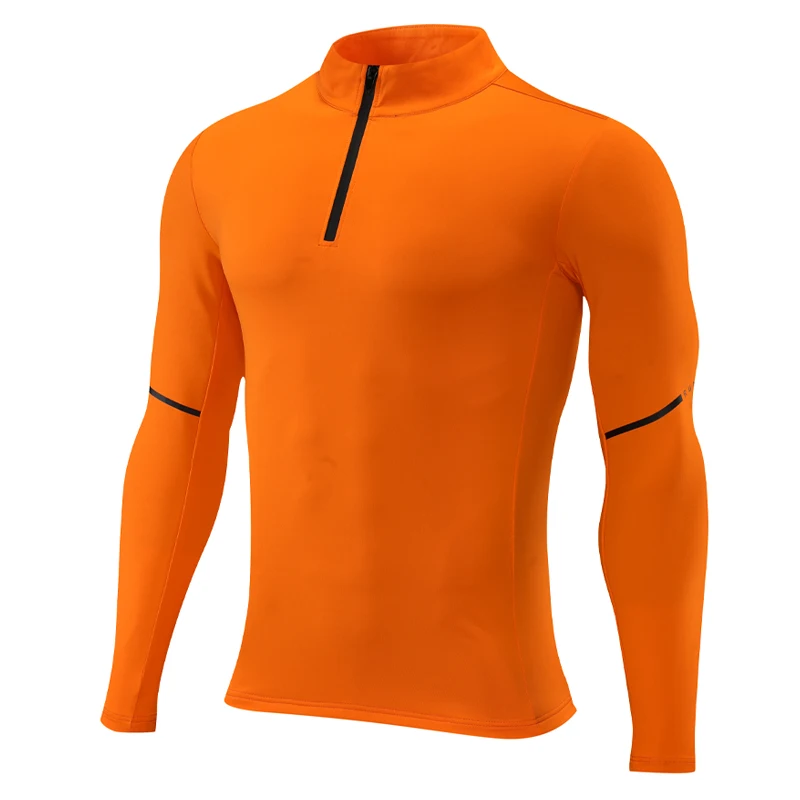 Men Gym Long Sleeve Half Zip Sport Running Pullover Prints Jogging Workout Sweatshirt Compression Fitness Training Shirts Custom