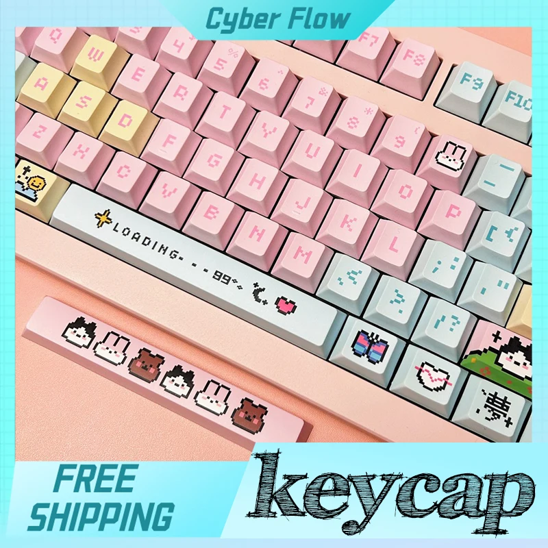 

Pixel Keycap, Персонализация Cherry 140key Koa 143key Pbt Keycap, милые Мультяшные аксессуары для девочек, Офисная Клавиатура, подарок