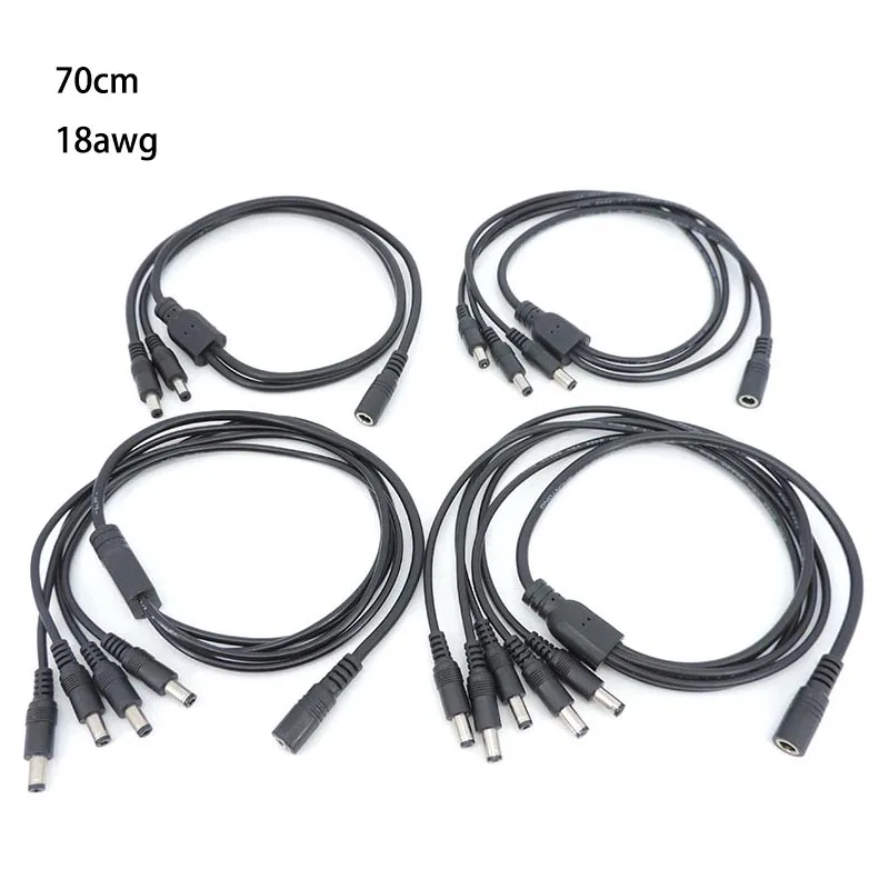 0.7M Long 12V 24v DC 1 Female to 2 3 4 5 way Male connector Cable Power Supply extend Splitter Plug 18awg 7A for strip 5.5x2.1mm