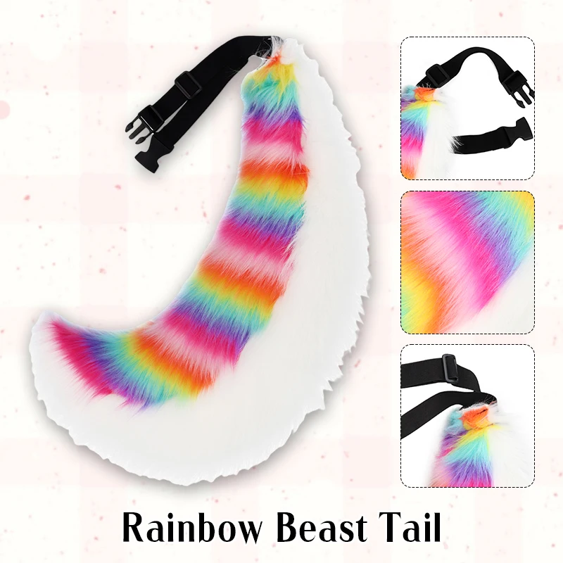 1pc Plush Fox Tail Rainbow Tail Cosplay Costume Accessory Large Wolf Tail Cosplay Prop for Comic Con