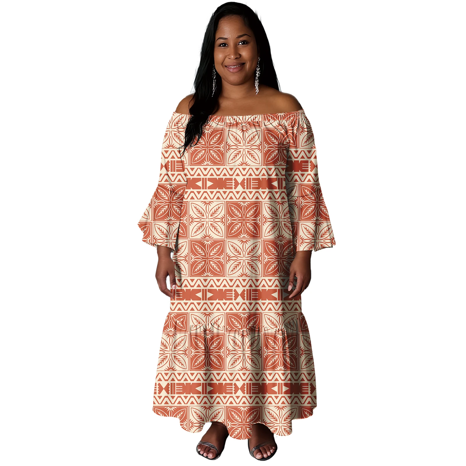 

Hawaiian Floral Puletasi Fishtail Dresses Women Polynesian Tribal Samoan Puletasi Plus Size Women's Beach Dresses