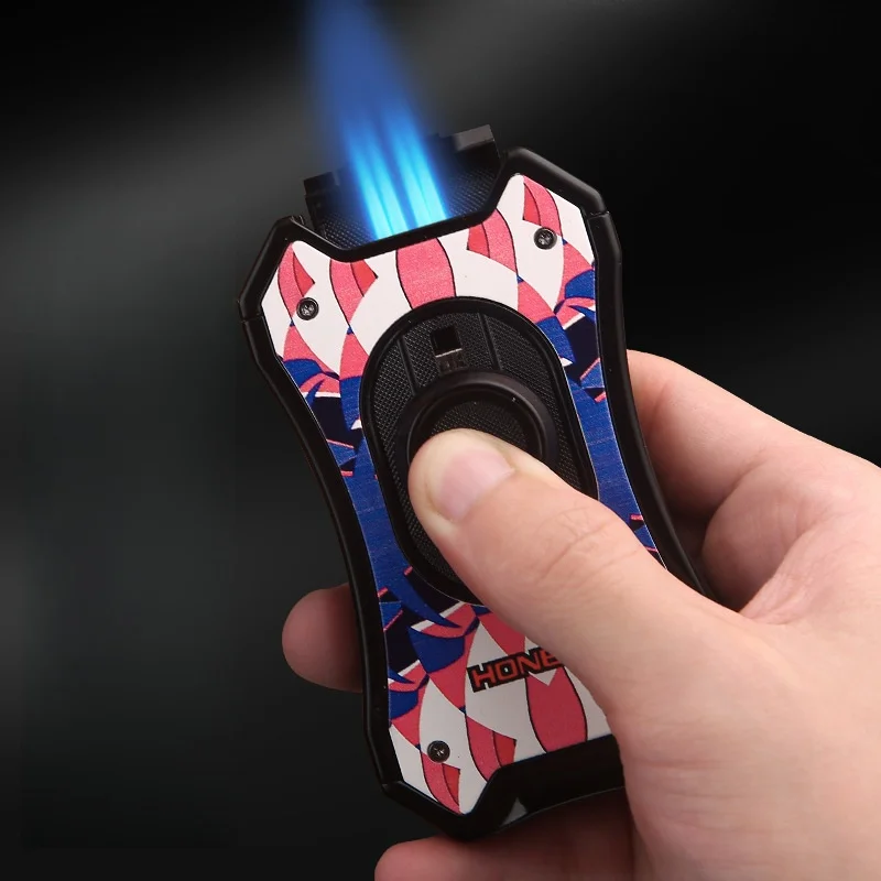 

HONEST Four Fire Direct Charging Inflatable Lighter Portable Igniter Cigar Holder Cigar Accessorie Men's high-end exquisite Gift