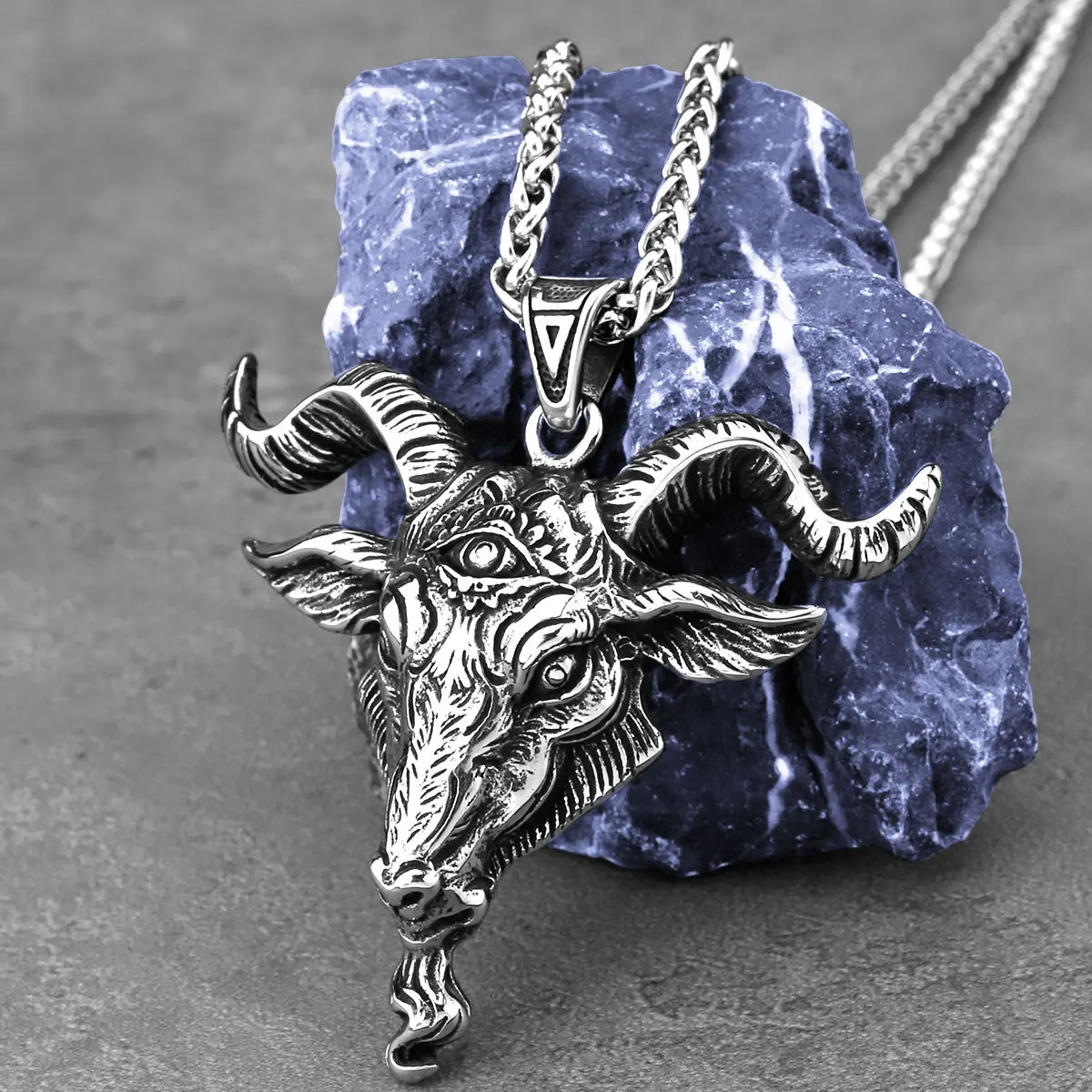 Angel Satan Goat Head Stainless Steel Necklace Hell Demon Eye Necklace Retro Gothic Punk Men's Jewelry Accessories