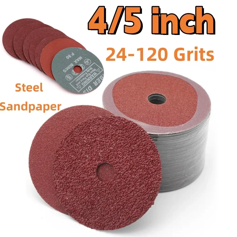 5pcs Steel Sandpaper Disc 4/5 Inch Abrasive Backing Pads 24-120 Grits Hard Fiber Sandpaper for Angle Grinder Abrasive Tool