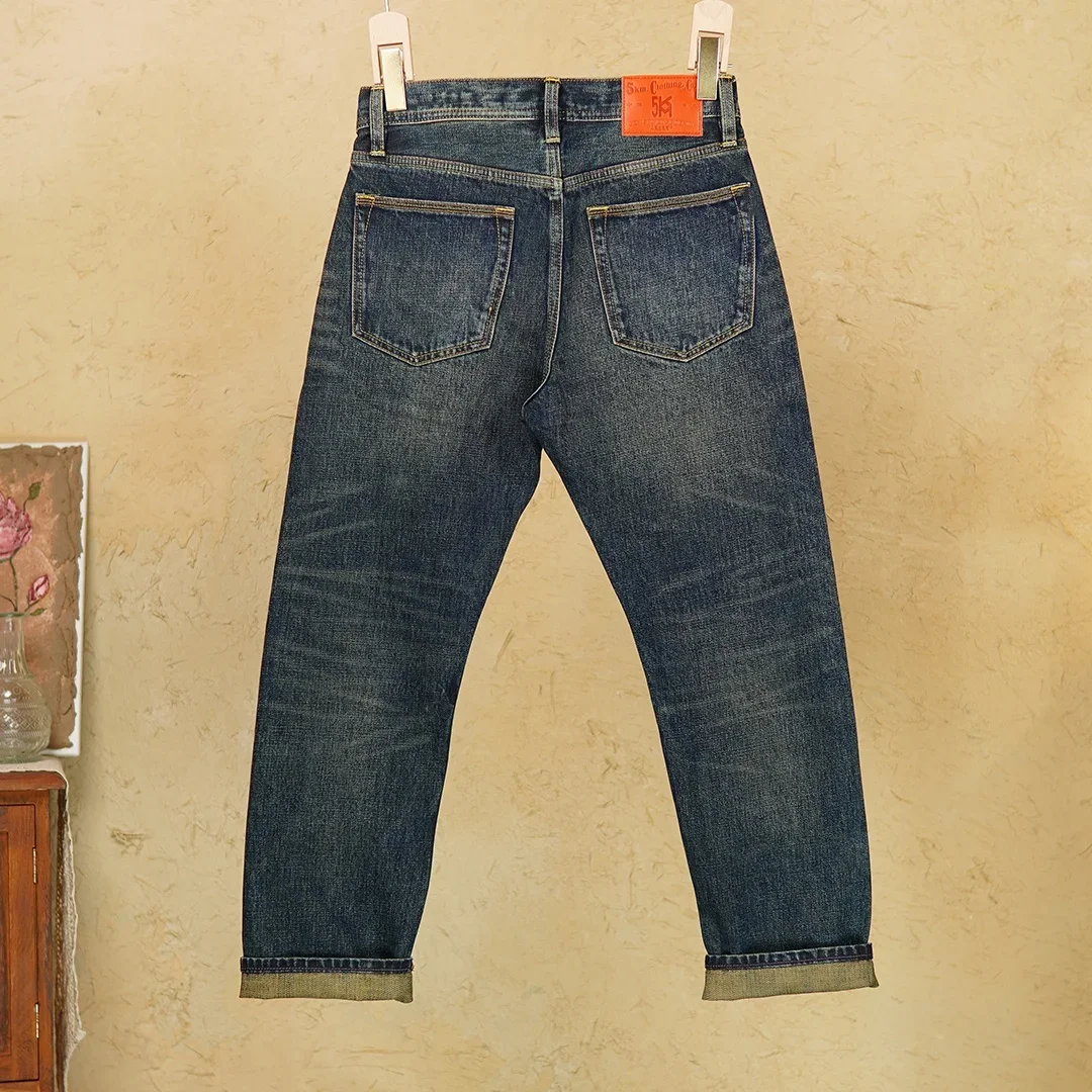 Heavyweight Red Selvedge 16oz 100% Cotton Non-Stretch Mid-High Waist Straight Men's Denim Jeans American Vintage Wash Pants 5KM