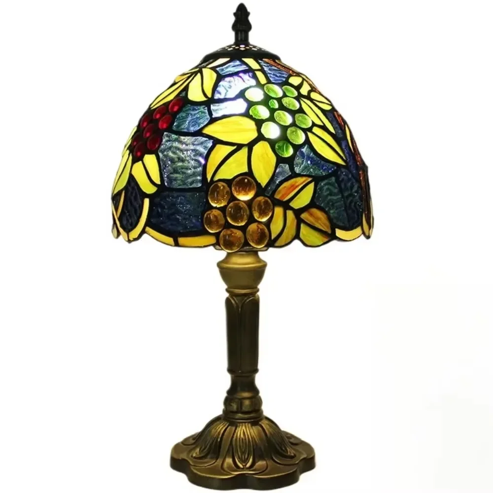 8inch Tiffany Flower Square Stained Glass Desk Reading Light Bedside Table Lamp Decor for Small Space Bedroom Home Office