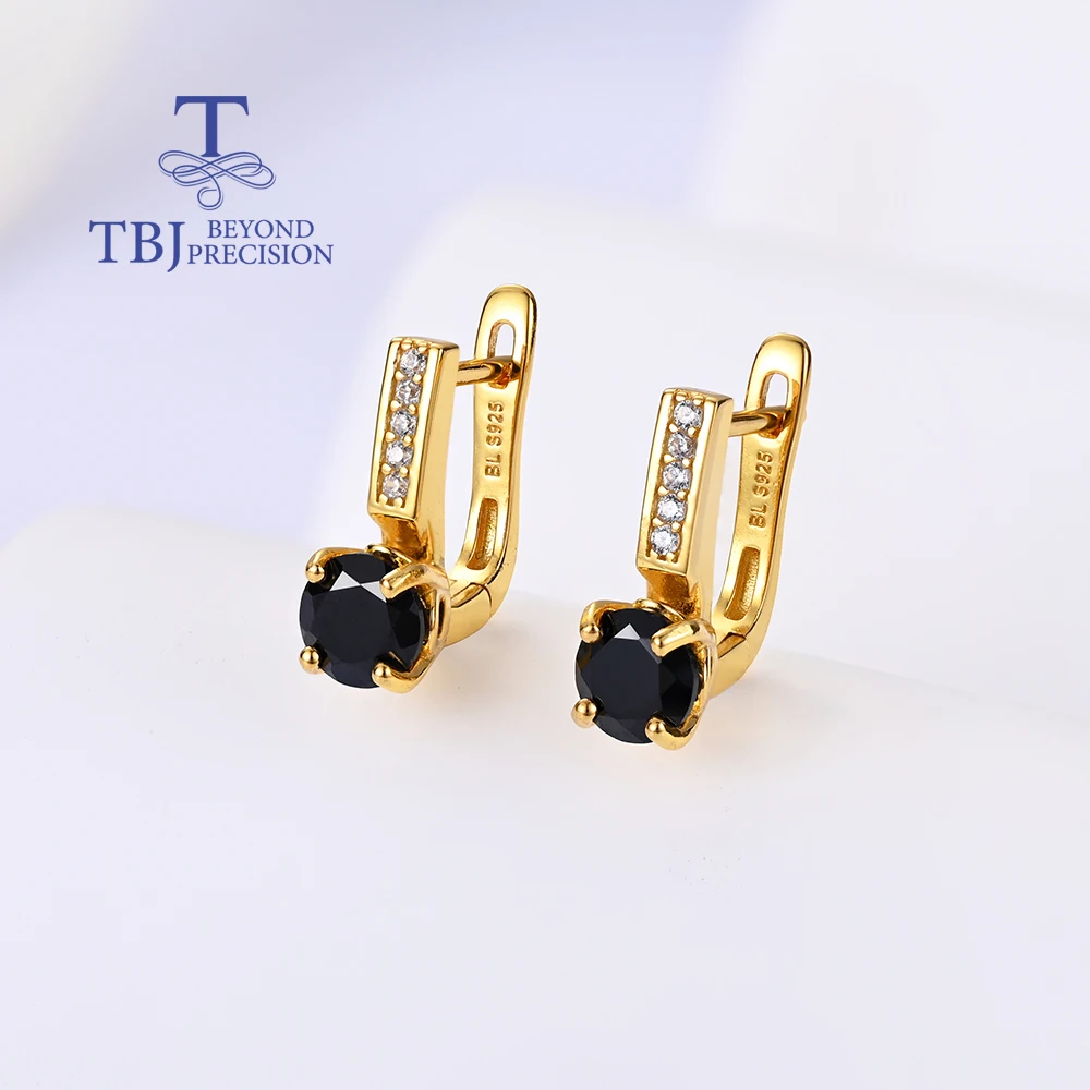 Simple design Natural black spinel sterling silver earrings Fashion light luxury everyday wear gift for women and girls