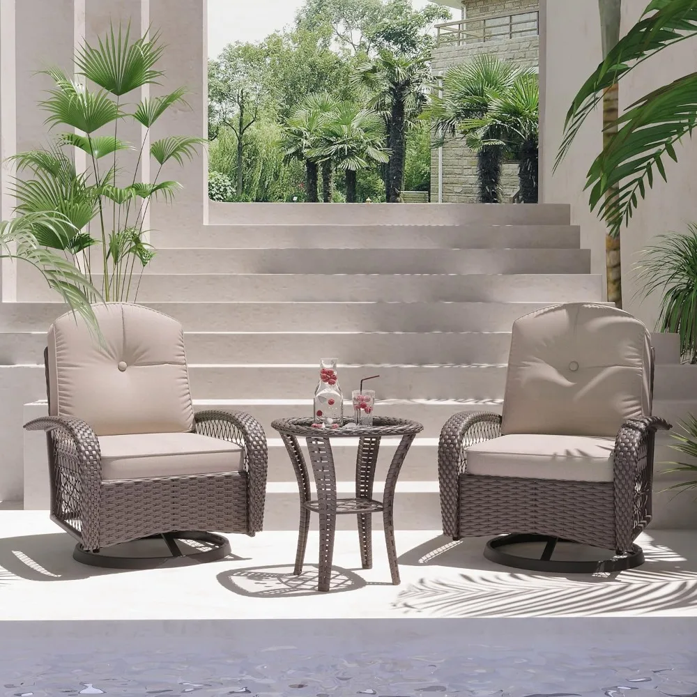 

Patio Furniture Set,3 Pieces Outdoor Rocking Chair Set, Patio Wicker Chairs Set of 2,Patio Bistro Set with Premium Cushions