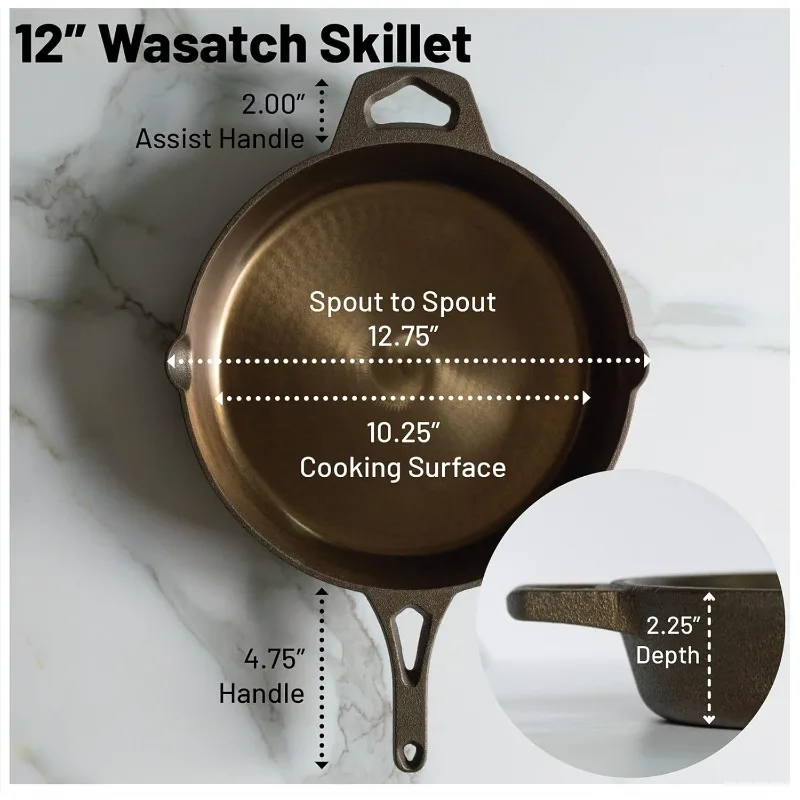 Backcountry Iron 12 Inch Smooth Wasatch Pre-Seasoned Round Cast Iron Skillet