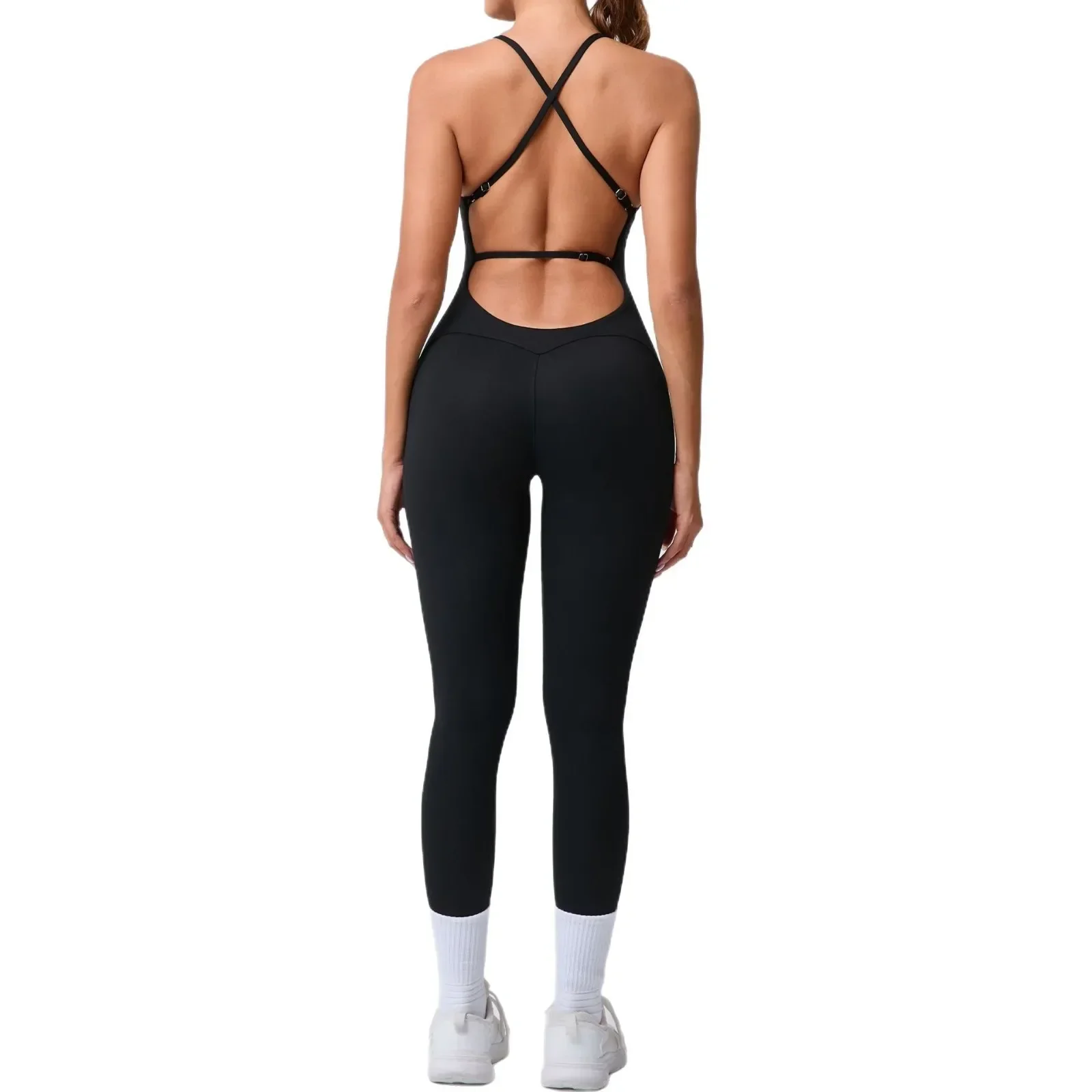 Seamless Yoga Jumpsuits Sports Fitness Cross Straps Beauty Back Peach Hip Raise Tight One-piece Gym Workout Bodysuits for Women