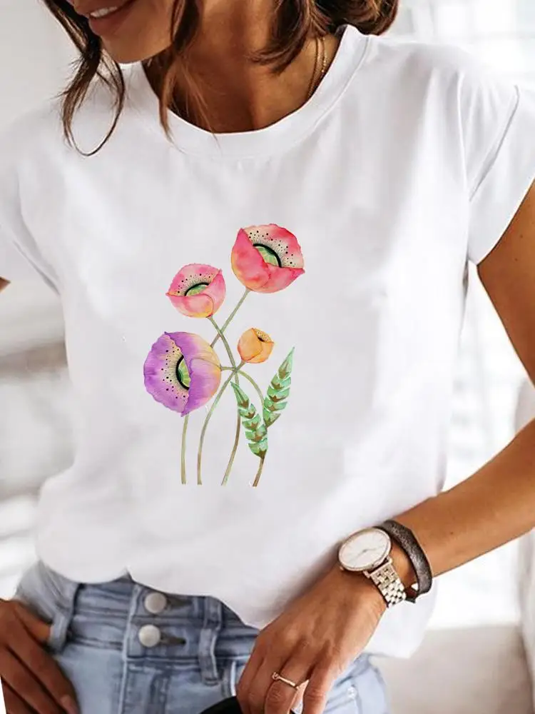 

Fashion Lady Graphic Tee Clothes Short Sleeve T Plant Trend Love Sweet 90s Clothing Print Women Female Casual T-shirts