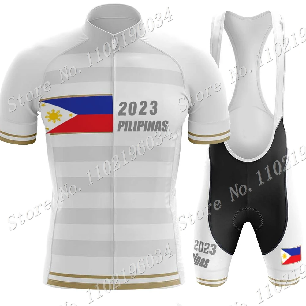 Philippines Cycling Jersey 2023 National Team Set Mens Short Sleeve Clothing Road Bike Shirts Bicycle Bib Shorts MTB Suit  Wear