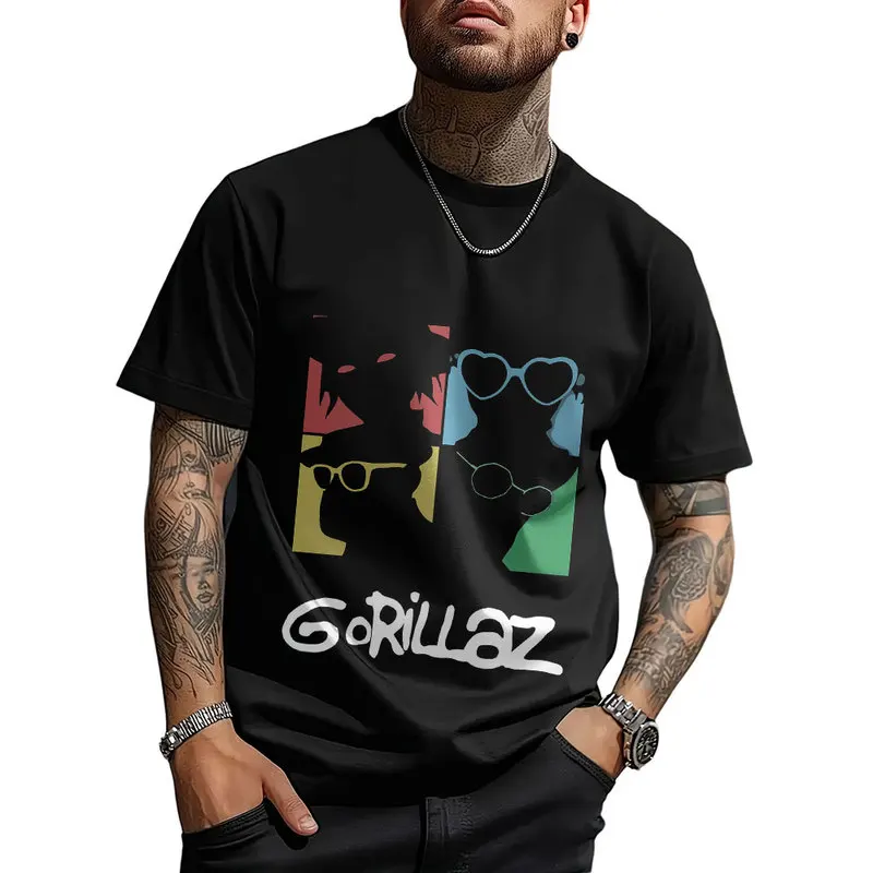 Gorillaz Virtual Rock Band Graphic T‑shirt Unisex Vintage Y2K Tee Hip Hop Streetwear 0824 Casual Cotton Tops S-6XL Fan Gift