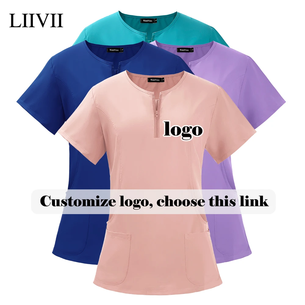 Customized logo Scrubs Top Medical Scrub T-shirt Hospital Doctor Nurse Uniforms Dentist Vet Surgical Blouse Pet Store Workwear