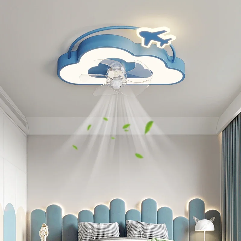 LED Fan Ceiling fan light Children's room decorative furniture light Bedroom strong wind quiet highlighting