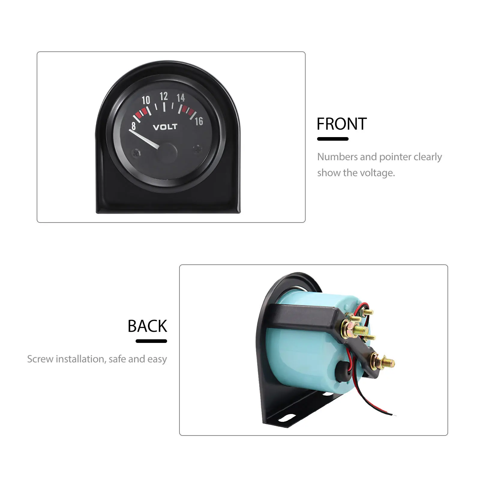 

52Mm Voltage Meter Gauge Car Voltmeter 8~16V Dc 12V Auto Voltage Tester Indicator For Vehicle Interior Parts