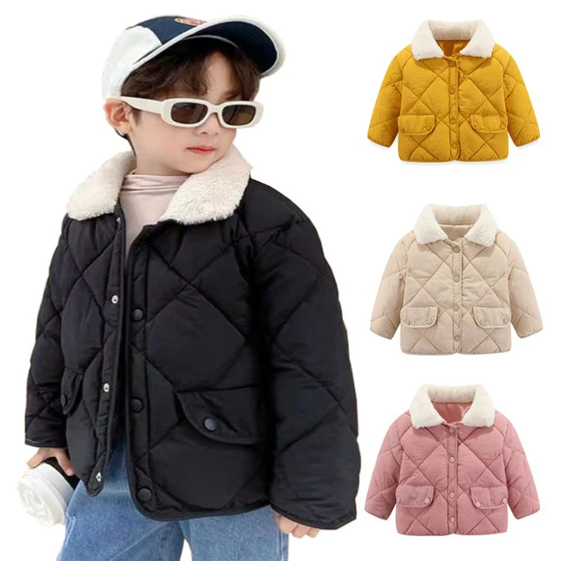 Lightweight Down Jackets Lapel Collar Cotton Clothes Autumn Winter Warm Casual Outerwear Kid Boys Girls Baby Coat Christmas Gift