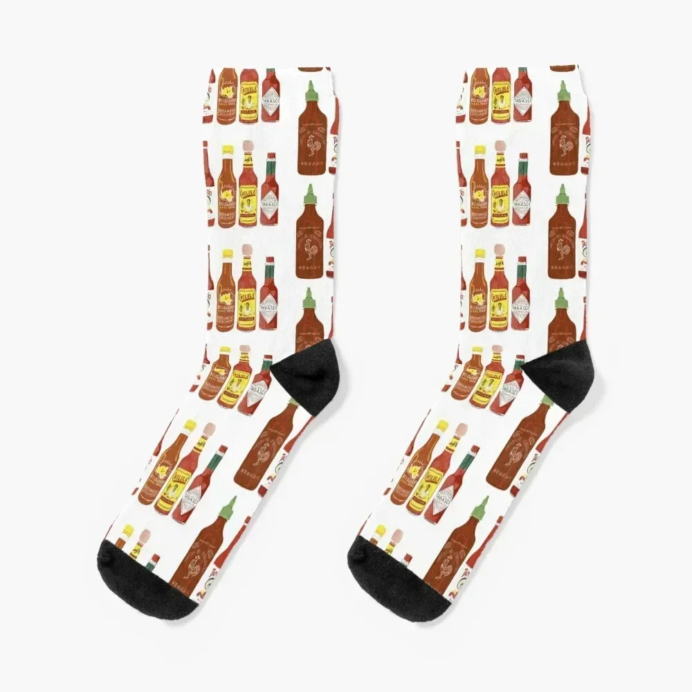 Spicy! Check out these hot sauces on white background Socks custom heated Male Socks Women's