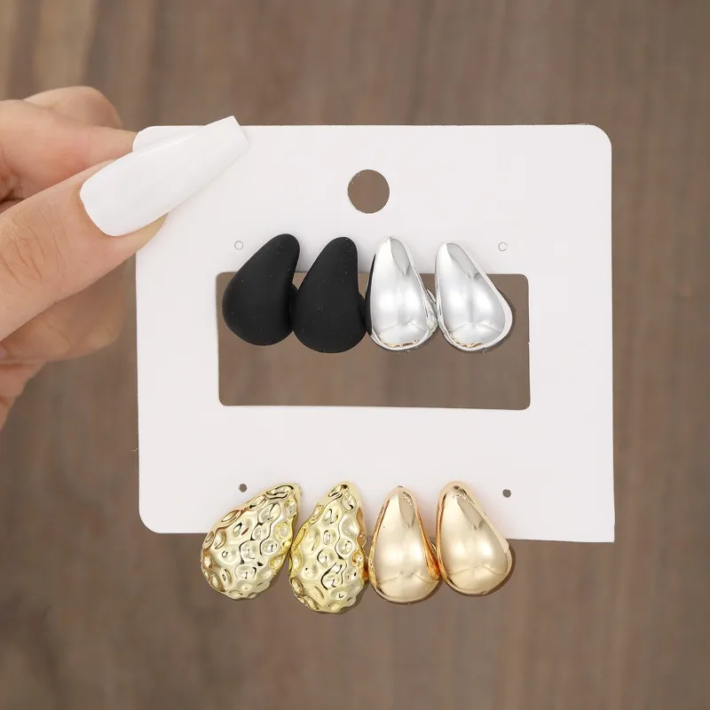 

4 пары винтажных глянцевых толстых акриловых серег-гвоздиков с каплями воды, модные креативные серьги-капли, женские элегантные вечерние украшения