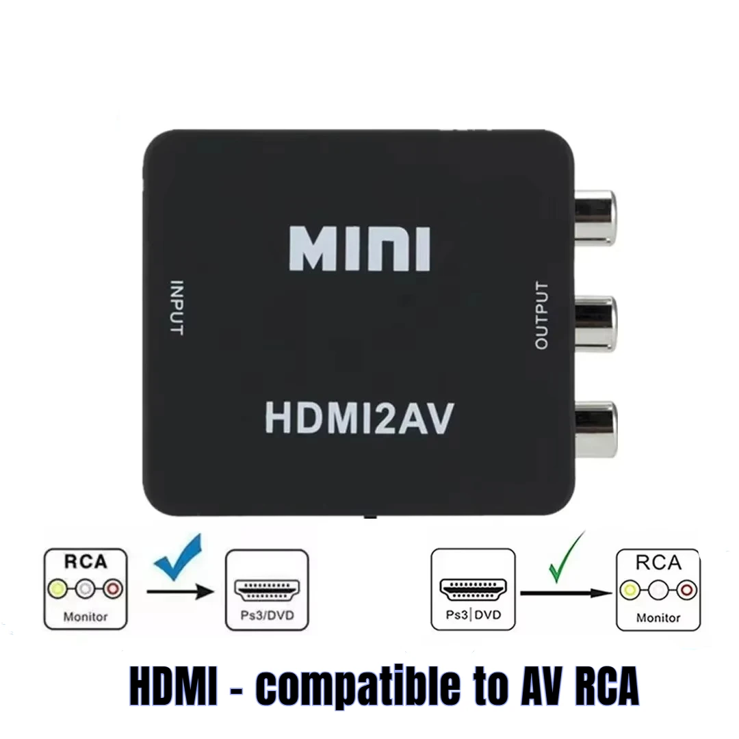 HDMI2AV Converter 1080P Mini HDMI‑Compatible to RCA AV CVBS L/R Composite Video Adapter for Old TV PS3 Laptop